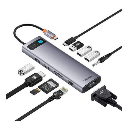 [B00030709811-00] Baseus StarJoy 11 in 1 Type-C Çoklayıcı HUB HDMI, VGA, USB, Kart Okuyucu ve Ses Çıkışı