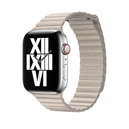 Apple Watch 42mm Uyumlu Kordon Suni Deri Bakla Tasarımlı KRD-09 Kayış