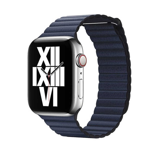 Apple Watch 44mm Uyumlu Kordon Suni Deri Bakla Tasarımlı KRD-09 Kayış