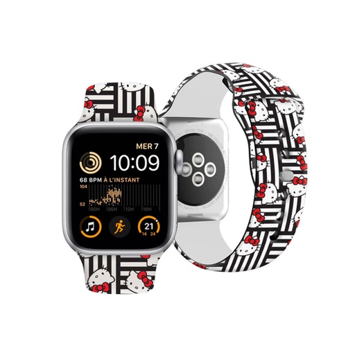 [ZTA96595] Apple Watch 7 41mm Uyumlu Hello Kitty Orjinal Lisanslı Çizgiler & Kitty Silikon Kordon